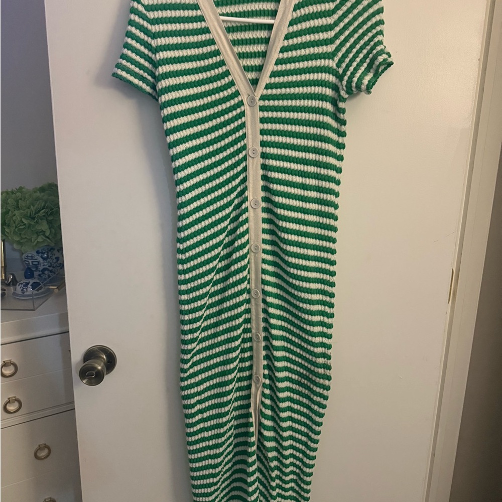 Mango Green and White Striped Knit Dress - Picture 2 of 4